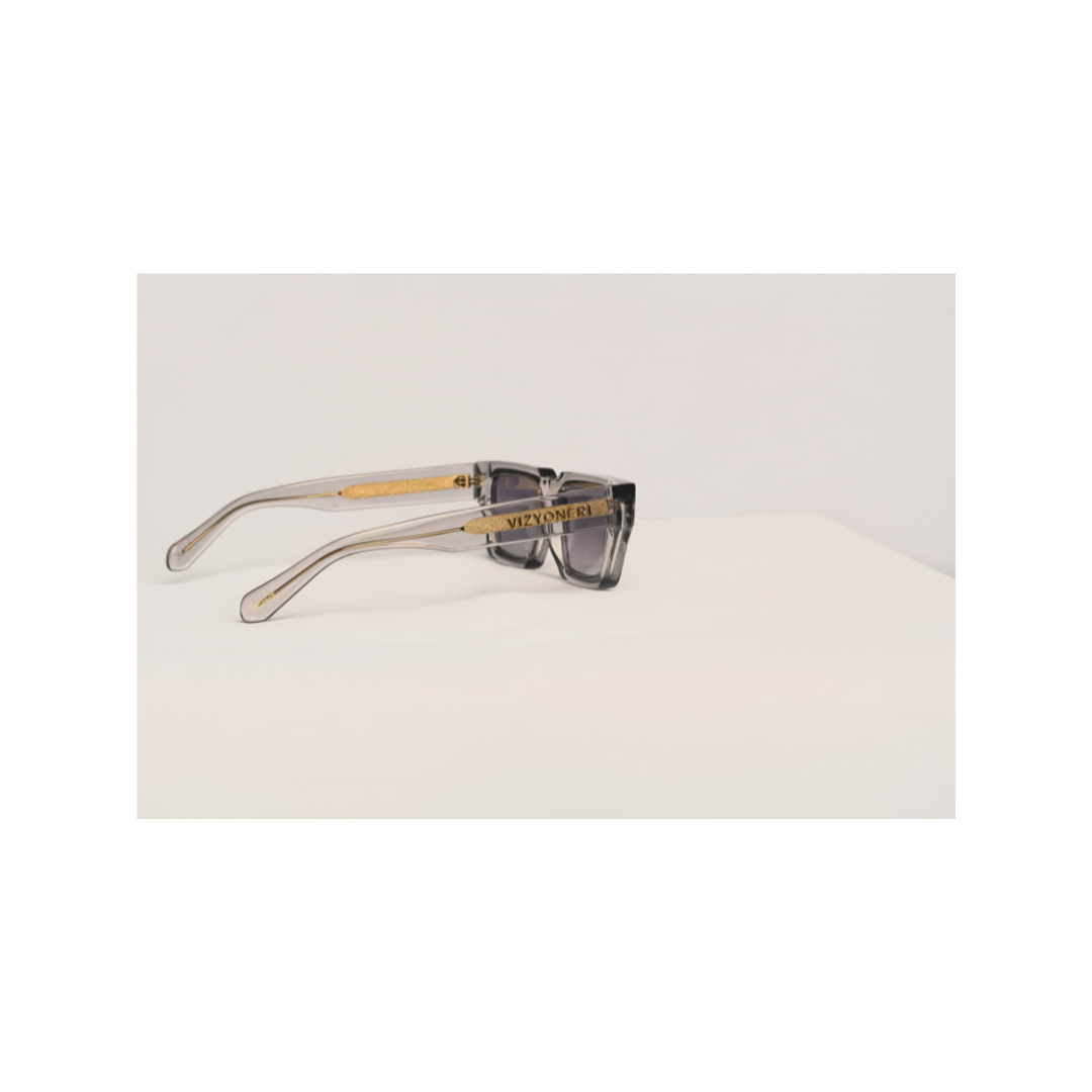 Square Transparent Grey Bevel Frame | Grey-White Gold Lenses