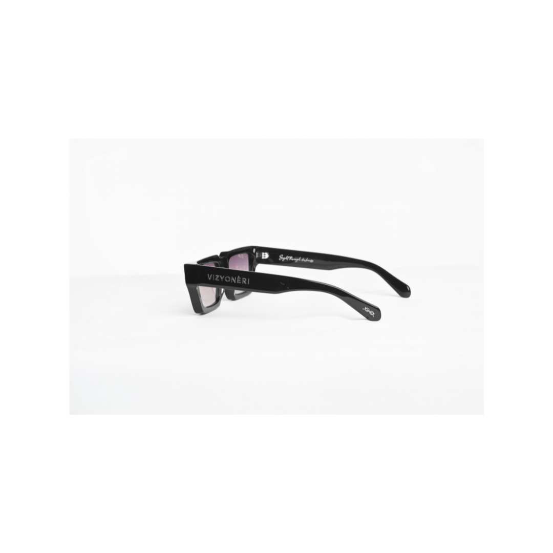 Square Black Bevel Frame | Gradient Grey Lenses