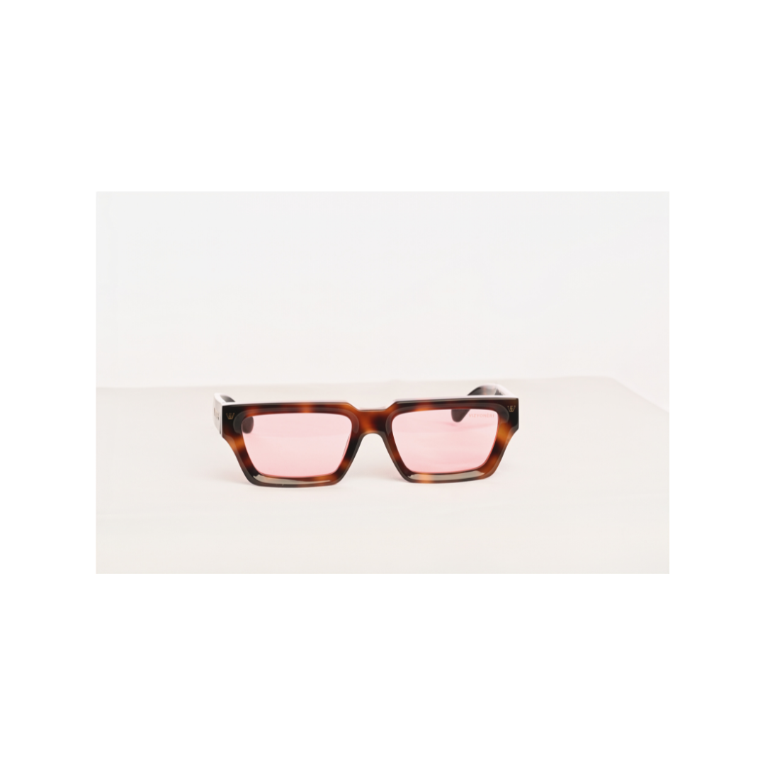 Square Brown Tortoiseshell Bevel Frame | Sea Pink Lenses
