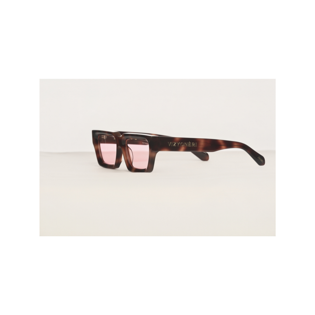 Square Brown Tortoiseshell Bevel Frame | Sea Pink Lenses