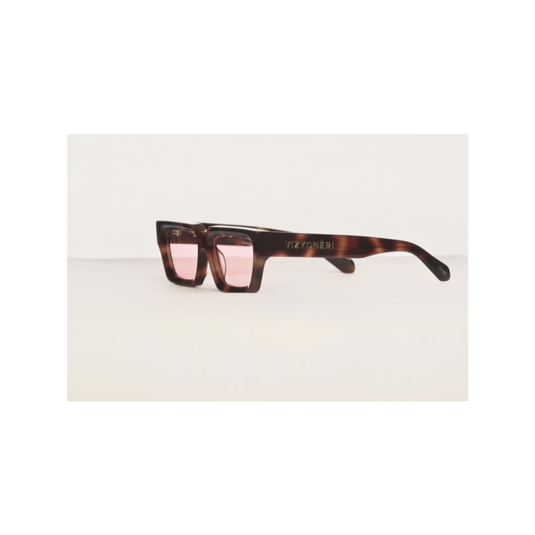 Square Brown Tortoiseshell Bevel Frame | Sea Pink Lenses